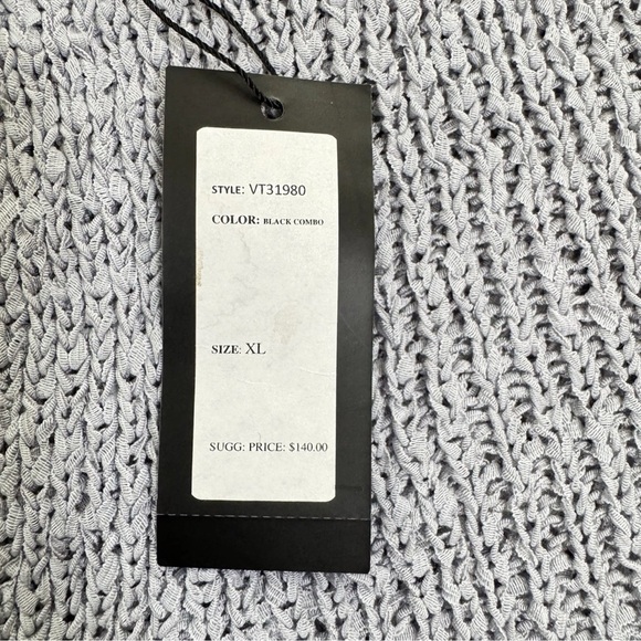 Vertigo Poncho Cape Shawl Gray Black Knit Lace Pom Pom Boho Cottagecore XL NWT - Picture 4 of 8